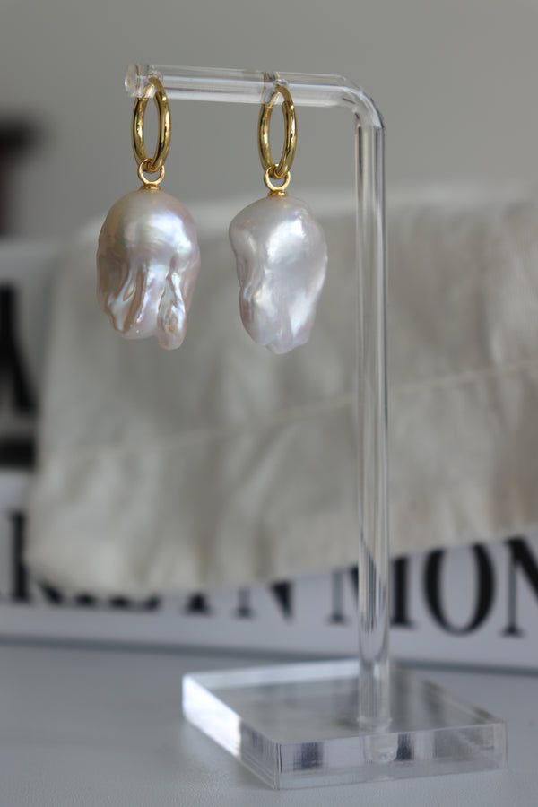 Classic 18K Gold Plated Baroque Pearl Earrings for Everyday Wear